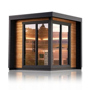 Saunas Modernas para 6 Personas, Sauna de Vapor Exterior con Paneles de Madera, Marco Negro y Vidrio + Envío Gratuito - Product Image 1
