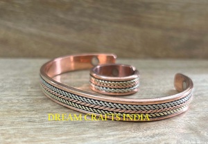 Venta al por mayor elegante 99.9% cobre magnético pulsera y anillo conjunto ágata Unisex gama alta artritis puños cobre curación anillos de dedo - Product Image 3