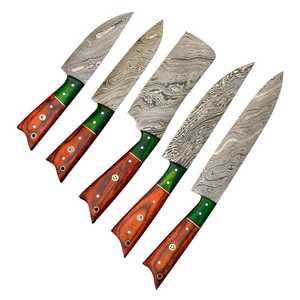 El Mejor Producto, 5 piezas, cuchillo de acero de Damasco forjado hecho a mano, juego de cuchillos de Chef de cocina con patrón trenzado de acero de Damasco de 8 pulgadas - Product Image 2