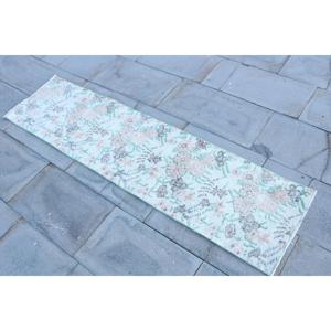 Vintage Turkish Wool <b>Rug</b> <b>Runner</b> 1.5x5.8 ft White Patchwork Design Eco-Friendly Latex Backing - Product Image 2