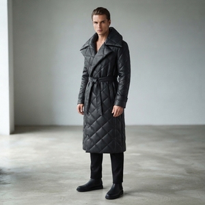 Quilted Regular <b>Coat</b> Belt Stand Collar 100% Polyester Breathable Eco-Friendly Quick <b>Dry</b> Winter Jacket Unisex Warm Outerwear - Product Image 4