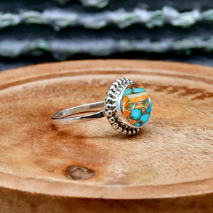 Anillo de cobre turquesa de ostra de estilo bohemio, 10mm, redondo, Plata de Ley 925, filigrana minimalista, piedra preciosa, turquesa, joyería Bohemia - Product Image 4