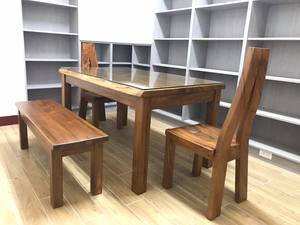 Banc de salle à manger en teck moderne de 126 cm de long avec pieds en bois de 6,5 cm d'épaisseur pour la salle à manger en plein air - Product Image 4