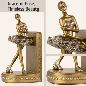 Porte-livres décoratifs en métal doré en forme de danseuse du ventre, idéal pour offrir en cadeau, pour le bureau à domicile, le bureau, la table d'étude et l'étagère - Product Image 2