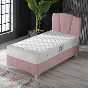 Juego de cama tapizado de felpa Rosa completo con cabecero suave, muebles de dormitorio modernos - Product Image 1