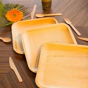 Assiettes carrées jetables en bambou biodégradable écologique, vaisselle compostable alternative en bois résistante à la graisse - Product Image 3
