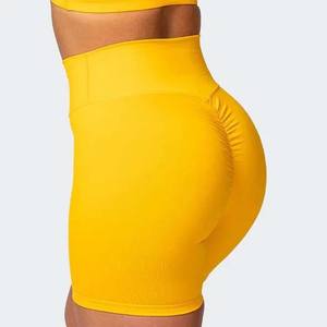 High Waist Women's Workout <b>Shorts</b> Breathable Polyester Spandex Yellow Pattern <b>Decoration</b> OEM Service Cheap Price - Product Image 5