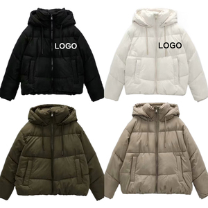OEM logotipo personalizado invierno mujer recortada acolchado Puffer abrigos chaqueta personalizada de manga larga con capucha abrigo Casual chaquetas de mujer prendas de vestir exteriores - Product Image 1