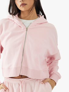 Summer casual wear oversize cropped zipper hoodie & cycling Short Set for Women 100% cotton 2 Piece women's short set - Product Image 3