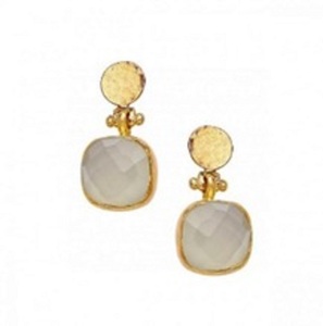 Pendientes redondos de Plata de Ley 925 con gema de Calcedonia lechosa, novedad - Product Image 1