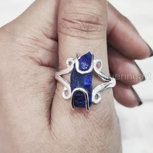 Bague pour femme en pierre brute, Lapis-lazuli naturel, style hippie, en fil, en argent sterling 925, pour Noël - Product Image 2