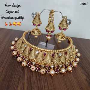 <b>INDIAN</b> TRADITIONAL and FASHIONABLE COPPER JEWELLERY BRIDAL WEDDING JEWELLERY <b>SET</b> for WOMEN EARRINGS and NECKLACE <b>SET</b> - Product Image 2