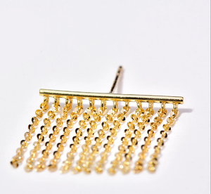 Pendientes de Cadena Corta con Borlas de Oro Sólido de 10k, Pendientes Colgantes con Flecos y Borlas - Oro - LongHandmade Happiness - Product Image 1