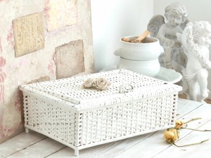 Cestas de Almacenamiento de Mimbre Blanco con Rosas, Hechas a Mano, de Ratán Natural, Ecológicas, Modernas, Multifuncionales, Artex Green Earth, Hechas en Hanói - Product Image 1