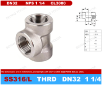 Raccord en T fileté en acier inoxydable forgé SS316L résistant à la corrosion, norme ASME B16.11PT, pour haute pression, classe de raccordement égal