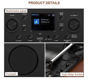 Top vente en bois matériel <span class=keywords><strong>haut</strong></span> <span class=keywords><strong>de</strong></span> <span class=keywords><strong>gamme</strong></span> 3 vitesses rétro Vintage platine platine Dab FM <span class=keywords><strong>Radio</strong></span> Bluetooth horloge tourne-disque - Product Image 4