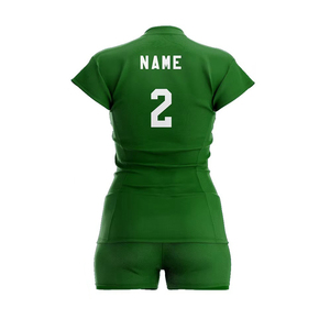 Ensemble de maillots de volley-ball pour femmes, vert, sans manches, imprimé par transfert thermique, 100% polyester, évacuation de l'humidité, taille élastique, équipe personnalisée - Product Image 3