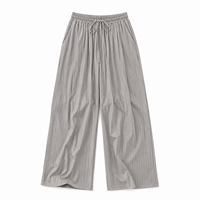 Pantalon large en lin et coton pour femme, gris rayé, décontracté, pour se détendre