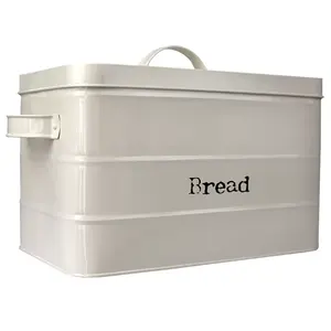Bread Box New Rectangle Shape Bread Box and <b>Bins</b> for Kitchen Accessories New Look Bread Box White Coated Metal <b>Bin</b> Wooden <b>Lid</b> - Product Image 4