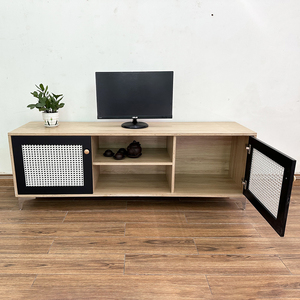 KTV68091 Modern and Traditional TV <b>Stand</b> with Mesh <b>Doors</b> Plywood MDF Wood for Living Room Bedroom or Home Office Furniture - Product Image 5