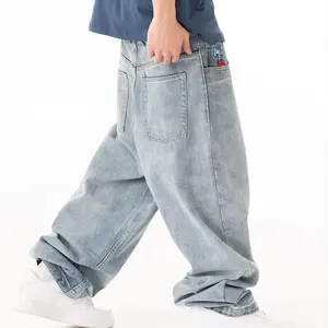 Jeans largos lisos homens jeans de grandes dimensões homens hiphop jeans streetwear calças largas