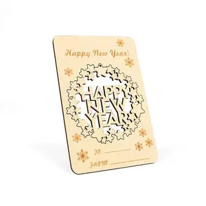 Custom Logo Greeting Card Made By Plywood Top Vietnam Suppliers Happy Newyear Decoration Hot Sale