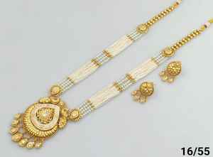 ENSEMBLE DE BIJOUX INDIEN TRADITIONNEL ET À LA MODE EN CUIVRE ET MOTIPEARL POUR FEMMES BOUCLES D'OREILLES ET PENDENTIF LONG COLLIER ENSEMBLE FEMMES - Product Image 3