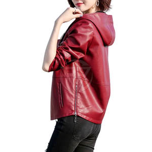 Sweat à capuche en cuir d'hiver pour femme de qualité supérieure avec coutures soignées, forme élégante, style moderne, finition durable, écologique et coupe-vent - Product Image 5