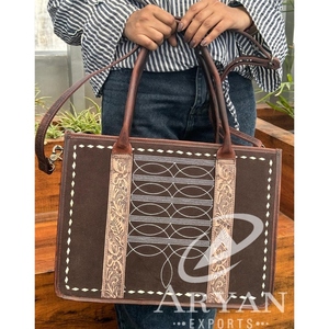 กระเป๋าถือหนังกลับสีน้ำตาลแบบตะวันตกสำหรับผู้หญิงกระเป๋าหนังนิ่มแบบมีแถบซ่อนกระเป๋าใส่แล็ปท็อปกระเป๋าหนังแท้พรีเมี่ยม - Product Image 1