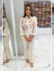 Verano algodón ganchillo encaje bordado trabajo Co ord conjunto muy cómodo India fabricante al por mayor juegos de cordones para las mujeres en la India - Product Image 4