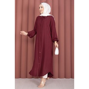 Túnica holgada con botones color borgoña, blusa de seda para mujer con logo bordado, apta para oficina, tallas XS-XL - Product Image 1