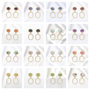 Pendientes de gota chapados en oro hechos a mano con piedras preciosas de Aguamarina en bruto, pendientes de Metal hexagonales, joyería personalizada - Product Image 3