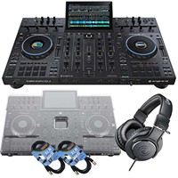 Contrôleur DJ professionnel Denon DJ Prime 4+ avec deux jog wheels et écran couleur pour le mixage en direct