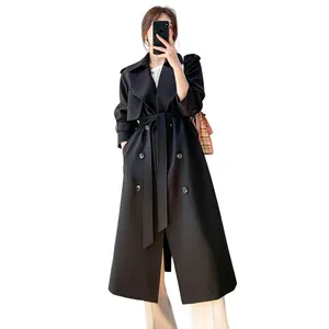 Женские стильные длинные пальто на заказ, Женское пальто с большими нагрудными лацканами, роскошное шерстяное пальто средней длиной, хлопковое пальто