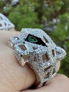 Anillo Panter geométrico de moissanita y morganita IGI certificado Real sólido 925 Plata para hombres Hip Hop Look boda y fiesta - Product Image 3