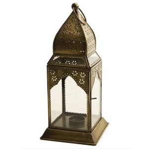 Linterna de Metal dorado brillante para el hogar, linterna de suelo para acampar interior/exterior con vidrio, linterna decorativa para el hogar de Navidad - Product Image 6