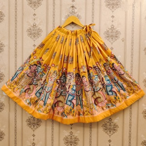 Ensemble Lehenga Choli pour filles Shoryam Fashion |   Tenue de fête traditionnelle indienne imprimée Kalamkari jaune avec dupatta - Product Image 6