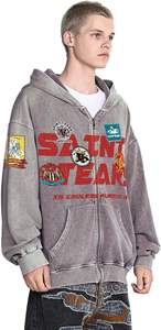 Sudadera con capucha con cremallera gráfica lavada Vintage para hombre con estampados artísticos de grafiti hechos a mano lujoso algodón cálido y elegante Jersey - Product Image 5