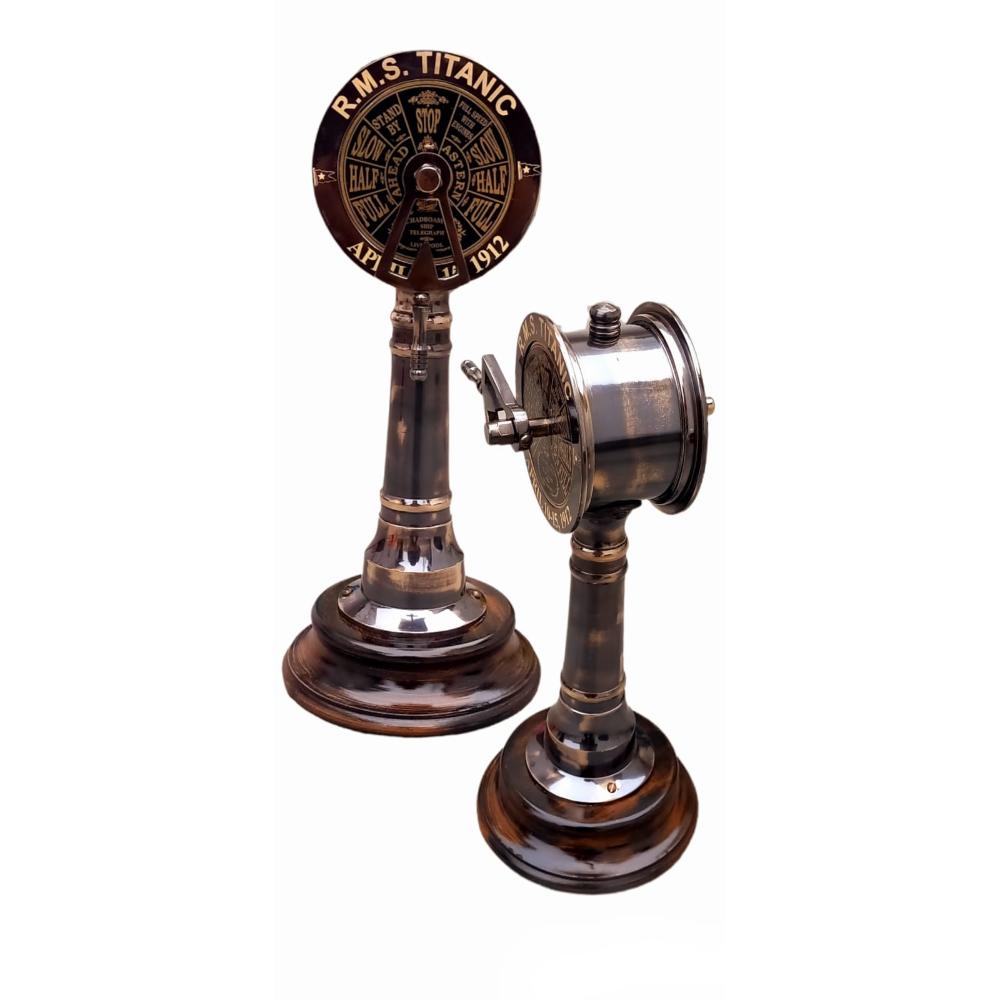 Antique Vibes Titanic Schip Messing Telegraaf op Houten Base Schip/Boot Speed Controller Mini Vintage Replica Modal Antique Vibes Titanic Schip Messing Telegraaf op Houten Base Schip/Boot Speed Controller Mini Vintage Replica Modal