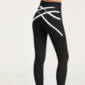 Leggings de Yoga estampados vibrantes de alta elasticidad con decoración de cinturón de cierre de cordón para entrenamiento, descanso, recados elegantes para correr - Product Image 1