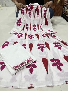 Conjunto de Salwar de Algodón con Estampado de Bloques para Mujer, con Pantalones, Blanco y Rojo, Ropa Étnica de Secado Rápido para Uso Diario Informal - Product Image 4