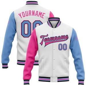 Direct Industry Wholesale Casual Winter Custom White Light Blue Black-Pink Bomber Full-Snap Varsity Letterman Two Tone Jacket - Product Image 1