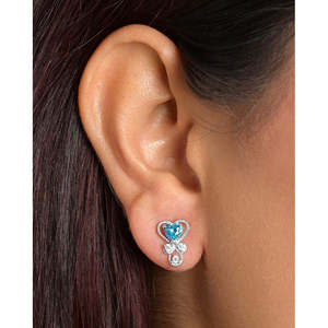 Pendientes de Plata de Ley 925 de Primera Calidad para Mujeres y Niñas, con Corazón de Oro de 14K y Gotas de Agua, con Diamantes y Zafiros de Corte Princesa - Product Image 4