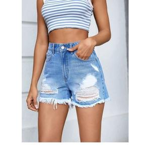 กางเกงขาสั้นผ้ายีนส์เอวสูงสำหรับผู้หญิงกางเกงขาสั้นฟอกฟอกฟอกแห้งเร็วเป็นมิตรกับสิ่งแวดล้อม - Product Image 6