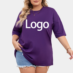 Venta al por mayor de Europa América de alta calidad de talla grande camisetas de las mujeres Añadir su logotipo personalizado Camiseta de algodón de gran tamaño camisetas de las mujeres - Product Image 4