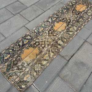 Alfombra Vintage, Alfombra Turca de 1.9x7 pies, Alfombra de Lana con Rayas Azules - Product Image 2