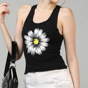 Camiseta sin mangas personalizada para mujer, camiseta sin mangas lisa con patrón sólido, servicio OEM, camisetas de longitud corta estampadas - Product Image 3