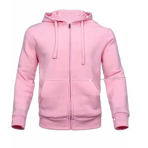 Zip up hommes personnalisé uni solide rose couleur coton polaire Slim Fit plat chaîne sweats à capuche et pantalons femmes deux pièces hommes survêtements - Product Image 5