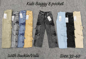 Jeans baggy à jambes larges pour garçons Salopette en denim délavé Pantalon évasé Tissu tricoté décontracté Tendance Confortable Streetwear - Product Image 2