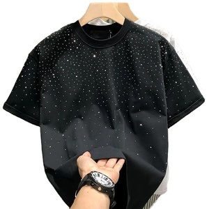 Conception de strass personnalisé hommes T-shirts mode Streetwear T-shirt lourd avec cristal détaillant OEM disponible - Product Image 1